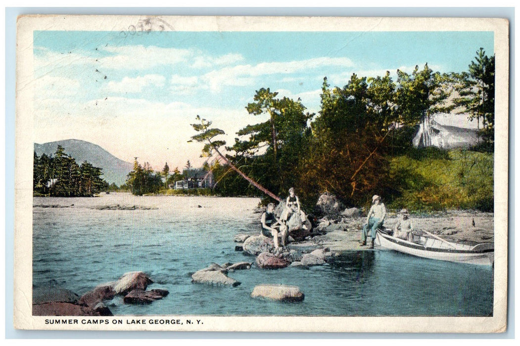 1921 Summer Camps Group Of Boys On Shore Line Lake George New York NY Postcard