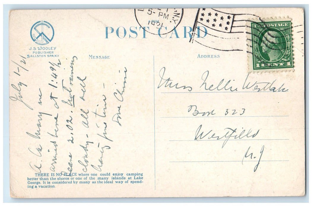 1921 Summer Camps Group Of Boys On Shore Line Lake George New York NY Postcard