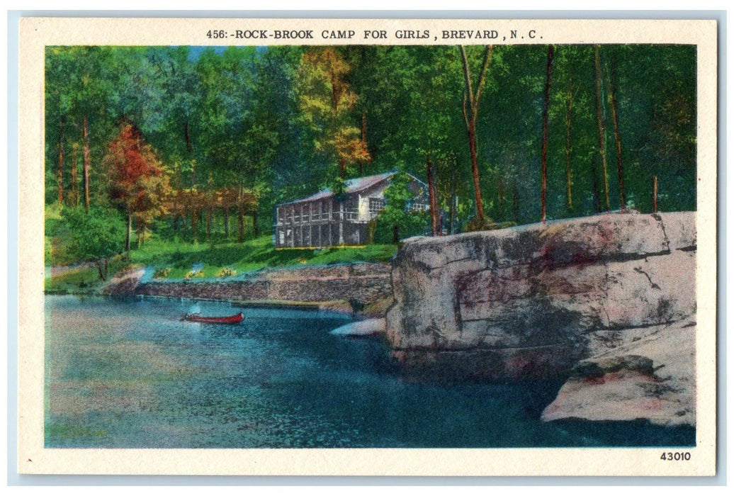 c1920's Rock Brook Camp For Girls Lake Boat Brevard North Carolina NC Postcard