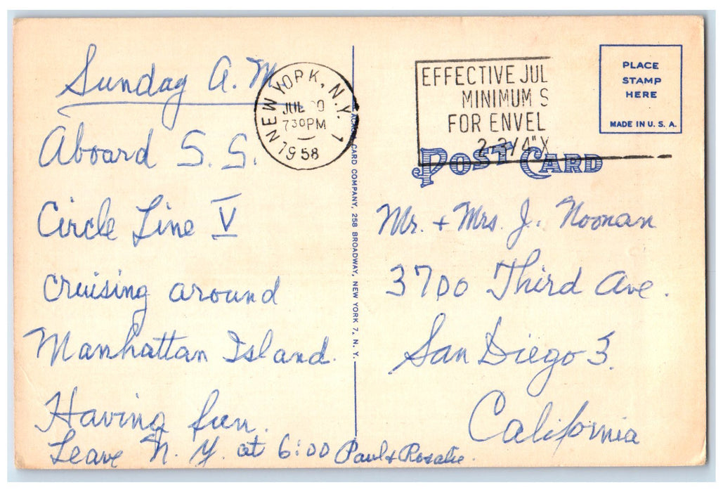 c1940's Statue Of Liberty Tower Building US Flag View New York City NY Postcard