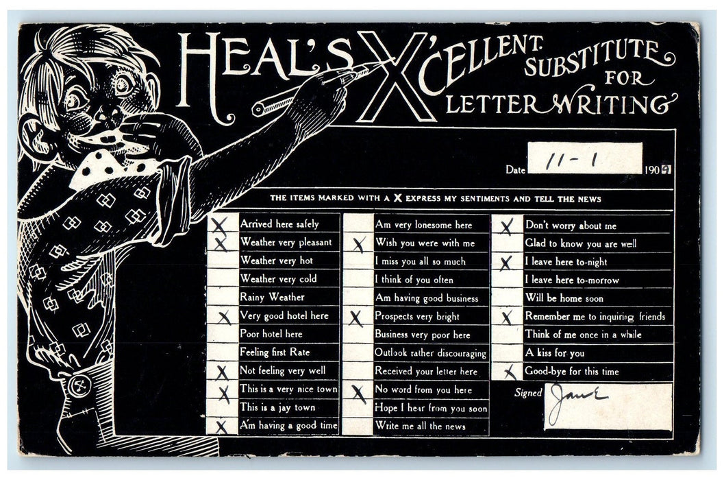 c1910 Heal's X'cellent Substitute Letter Writing Witten South Dakota SD Postcard