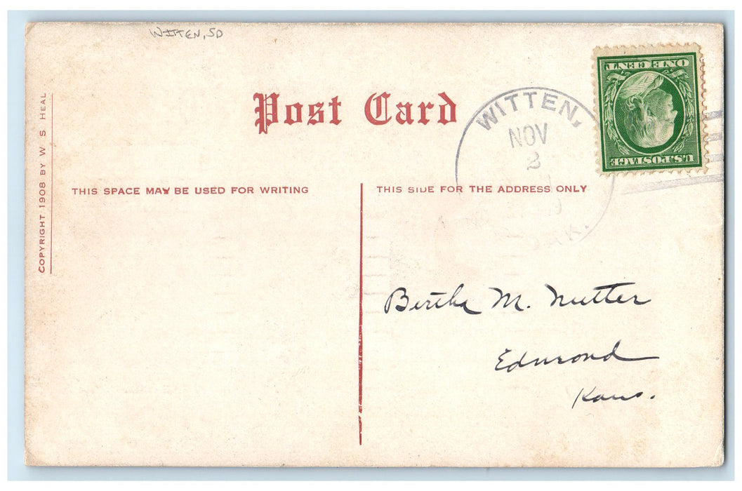 c1910 Heal's X'cellent Substitute Letter Writing Witten South Dakota SD Postcard