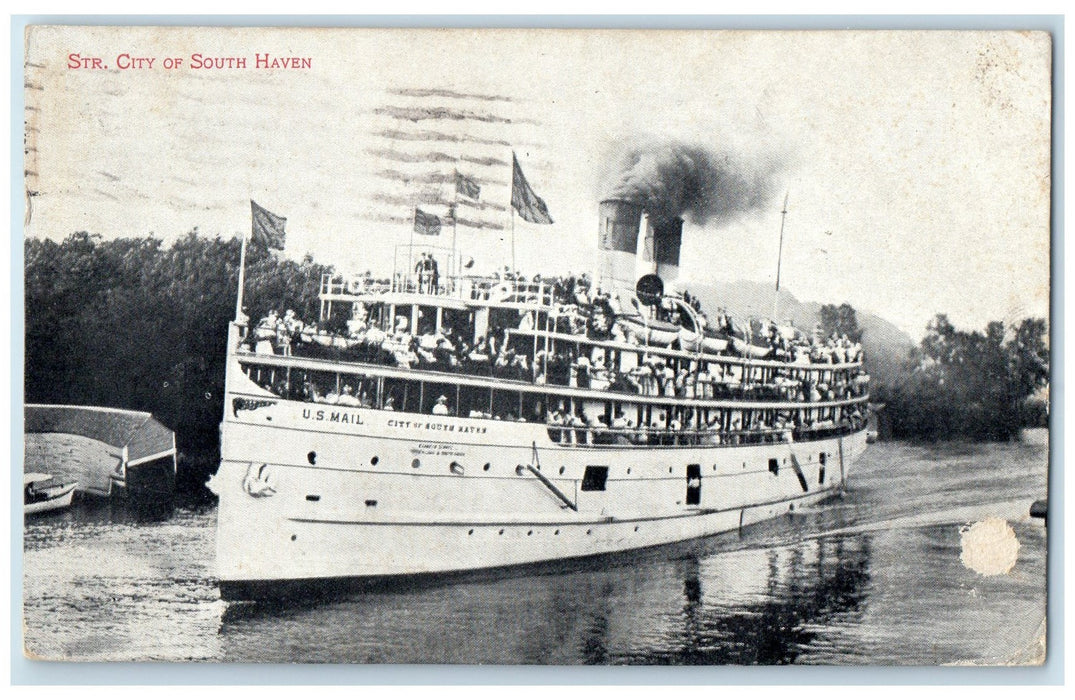 1909 Steamer City Of South Haven And Passengers South Haven Michigan MI Postcard