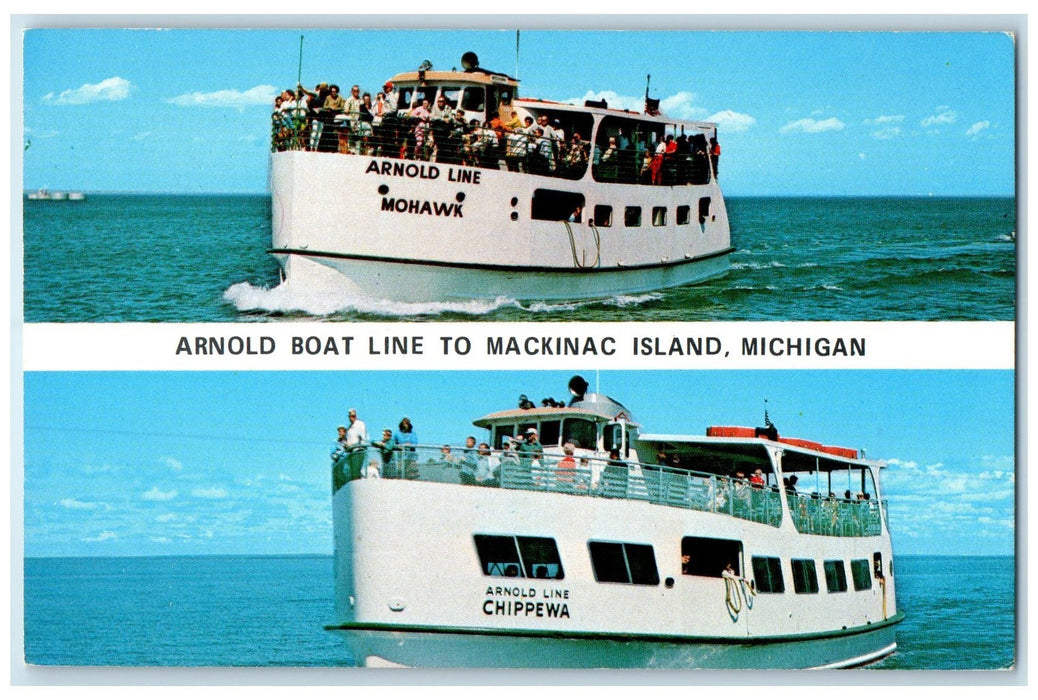 c1960's Arnold Boat Line Steel Ferry Boats Mackinac Island Michigan MI Postcard