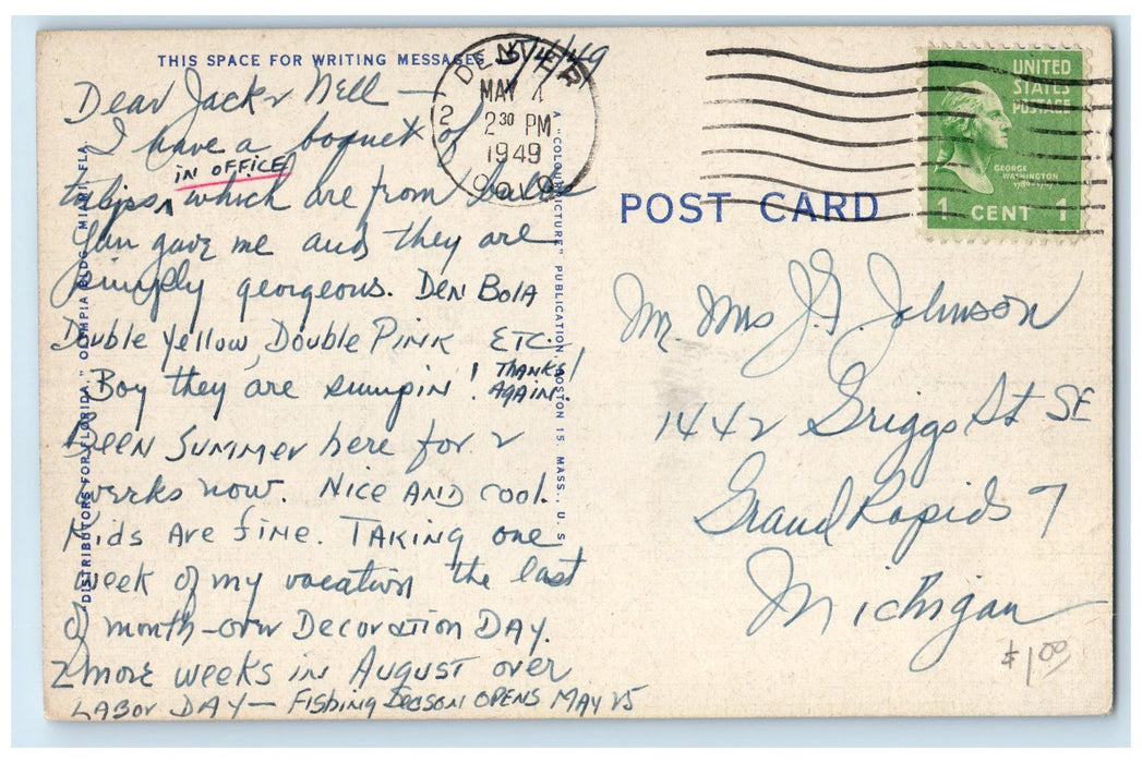1949 View Along Indian Creek Showing 21st St. Bridge Miami Florida FL Postcard