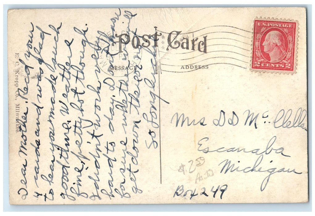 1916 Scene Of Anchor Line Dock Marquette Michigan MI Posted Escanaba MI Postcard