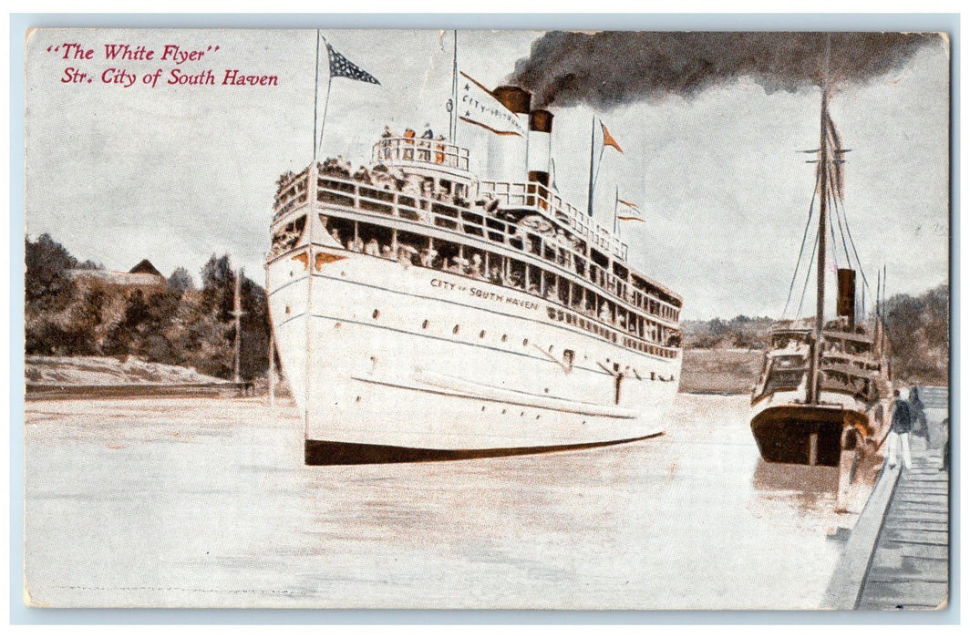 1908 The White Flyer Steamer City Of South Haven Michigan MI Posted Postcard