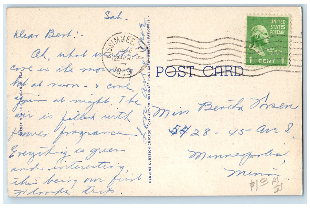 1949 Tropical Hotel & Restaurant Building Signage Kissimmee Florida FL Postcard