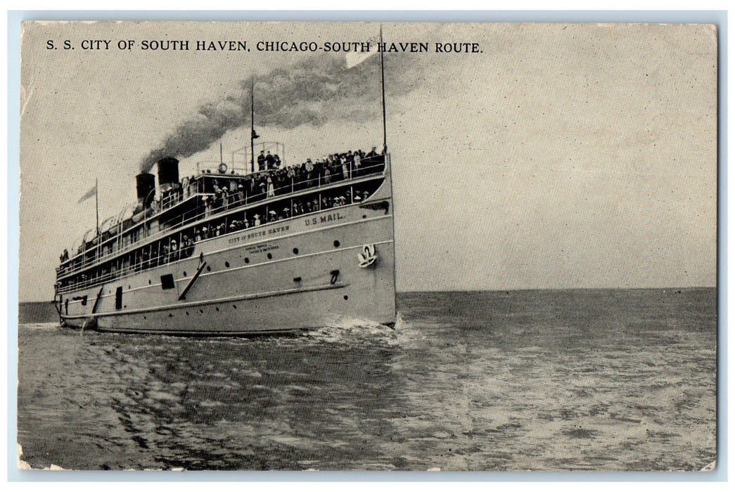 1913 Steamship City Of South Haven Chicago-South Haven Route Chicago IL Postcard
