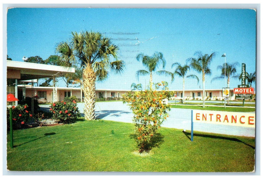 1954 Clearwater Bay Motel & Restaurant Entrance Clearwater Florida FL Postcard