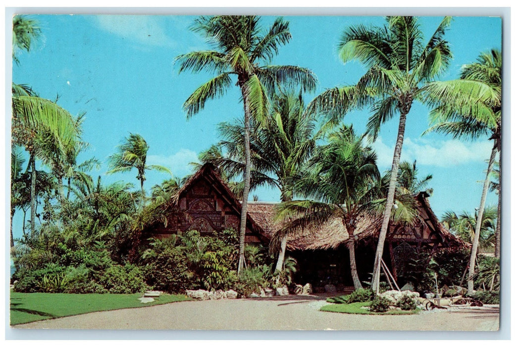 1962 Langfords Outrigger Restaurant Shady Trees Jensen Beach Florida FL Postcard