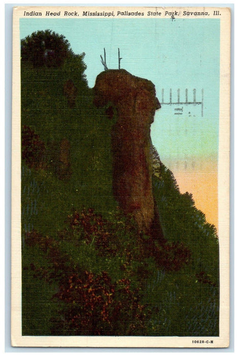 1962 Indian Head Rock Mississsippi Palisades State Park View Savanna IL Postcard