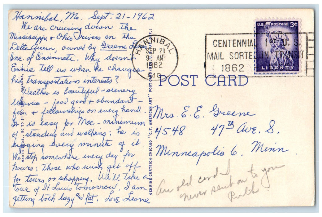 1962 Indian Head Rock Mississsippi Palisades State Park View Savanna IL Postcard