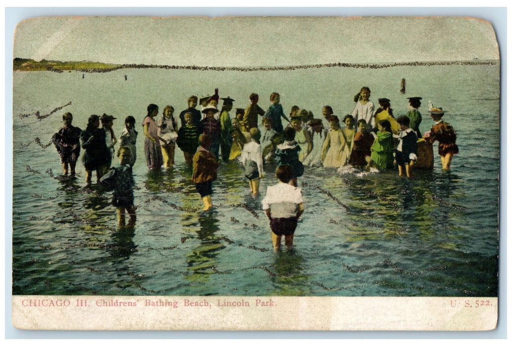c1905 Children's Bathing Beach Play Lincoln Park Chicago Illinois IL Postcard