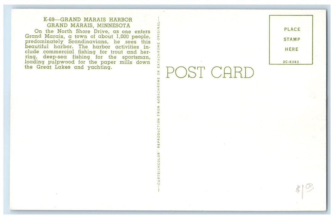 c1960's Scene Of Grand Marais Harbor Grand Marais Minnesota MN Unposted Postcard
