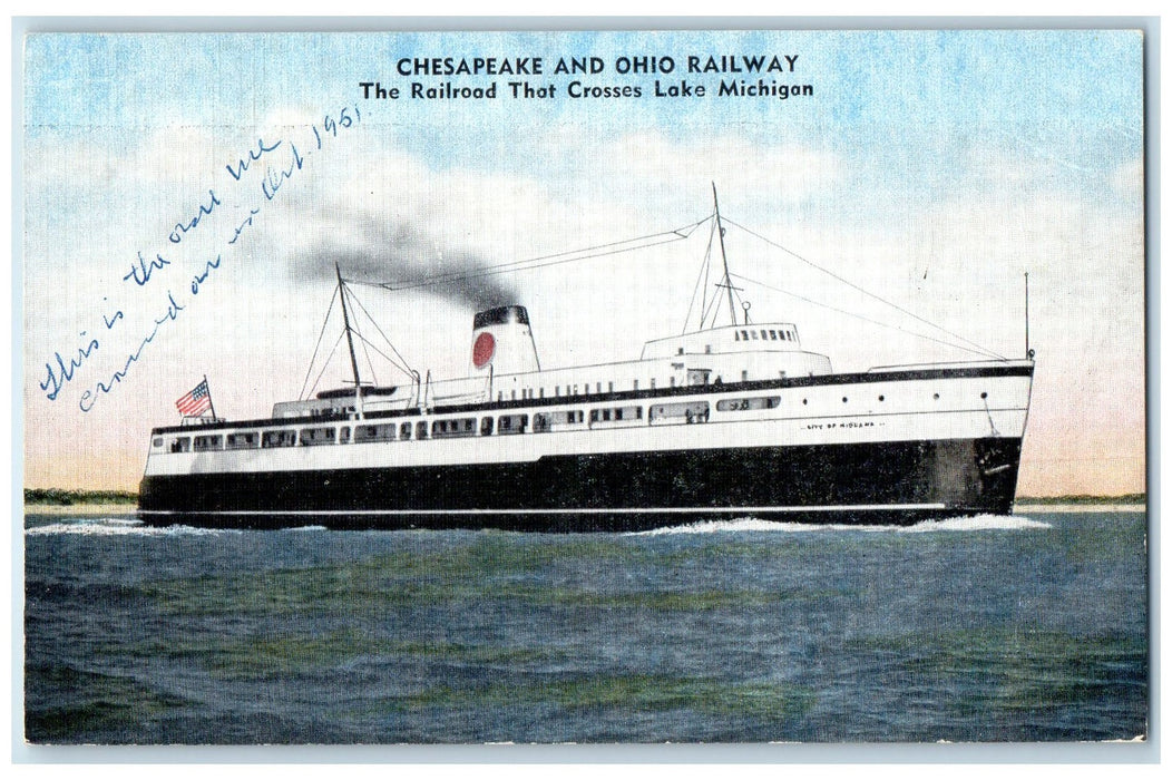 c1960's Chesapeake And Ohio Railway Crosses Lake Michigan Milwaukee WI Postcard