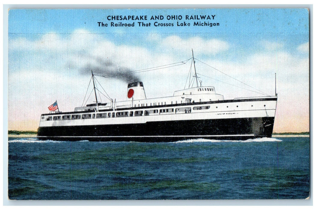 c1940's Chesapeake And Ohio Railway Crosses Lake Michigan Milwaukee WI Postcard