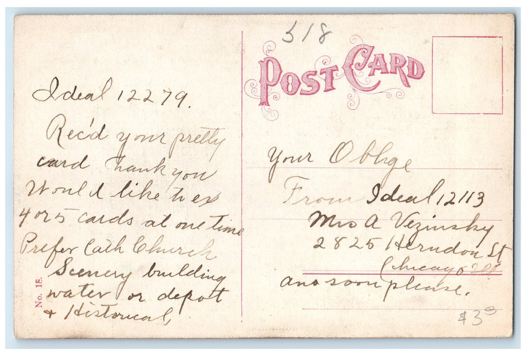 c1910s Steamship City Of Benton Harbor And Light House Scene Chicago IL Postcard