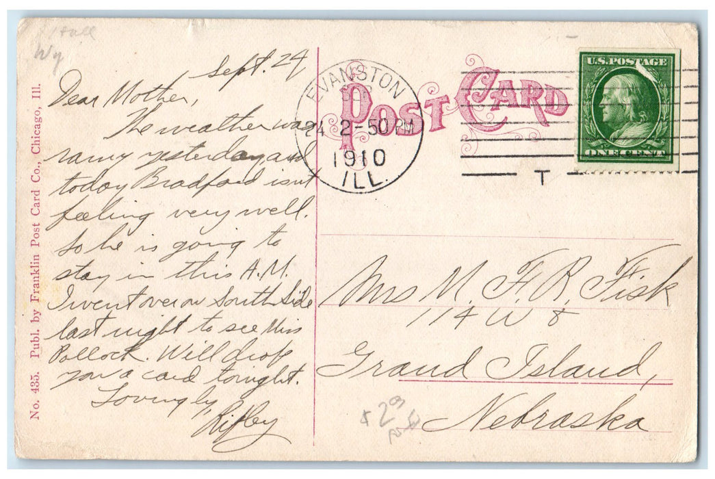 1910 Steamship United States Indiana Transportation Line Evanston IL Postcard