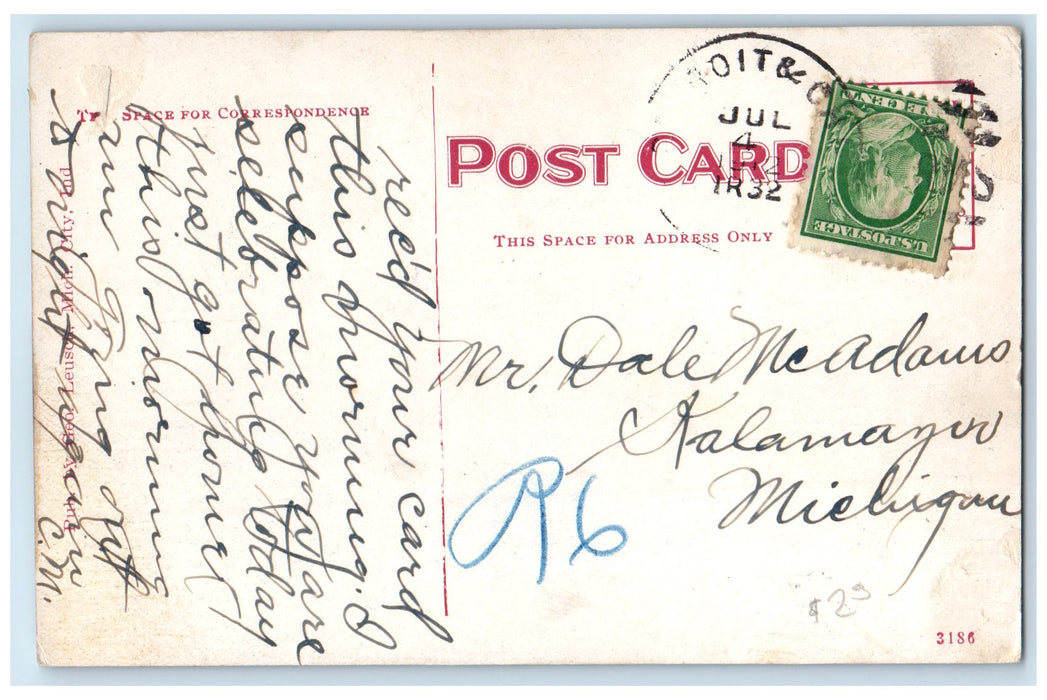 1932 Passenger Boat Leaving For Chicago Harbor Scene Michigan City IN Postcard