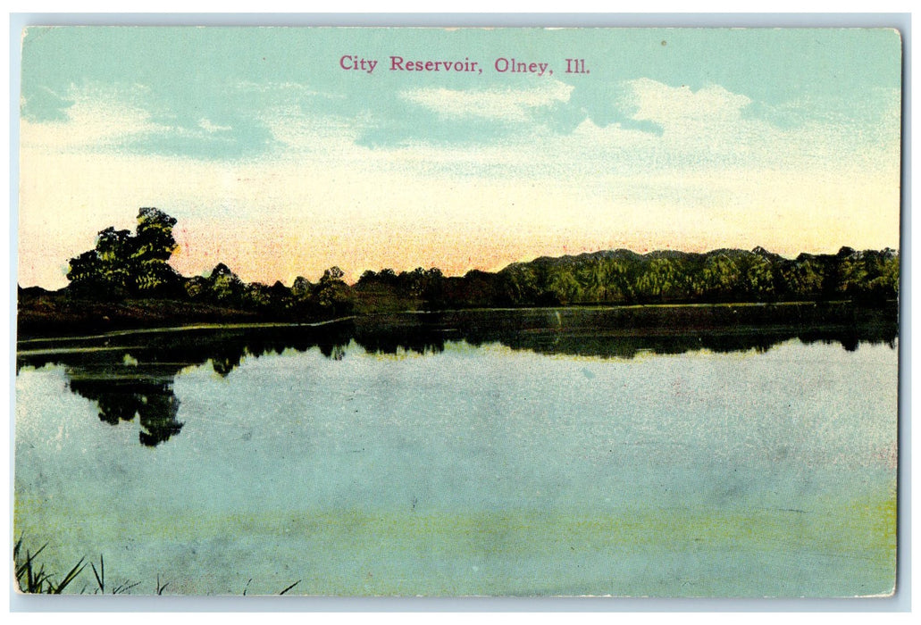 c1950's City Reservoir Lake River Groove Overview Olney Illinois IL Postcard