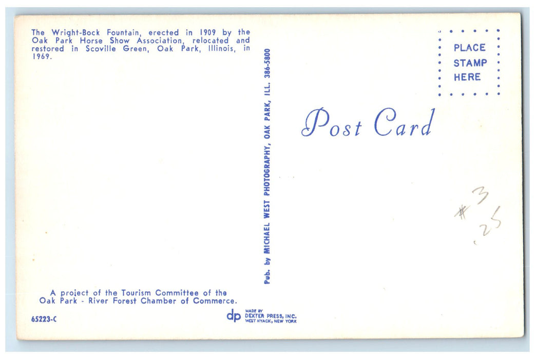 c1950's The Wright Bock Fountain 1909 Oak Park Horse Show Illinois IL Postcard