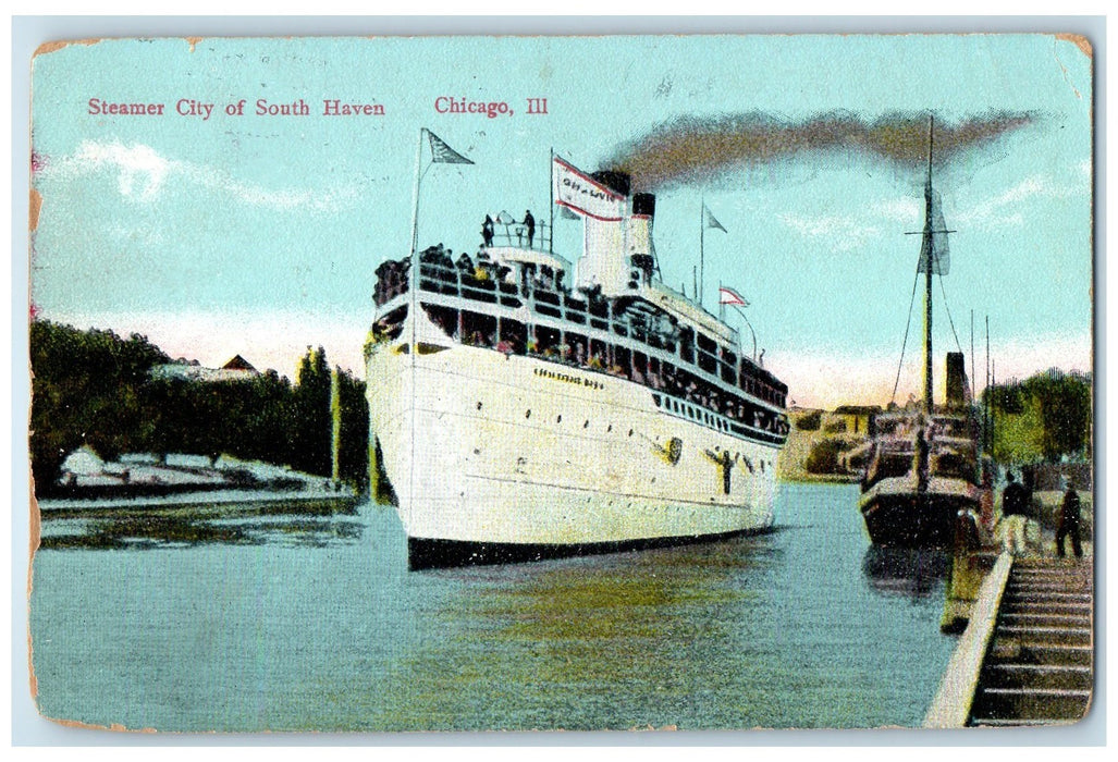 1912 Scene Of Steamer City Of South Haven Chicago Illinois IL Posted Postcard