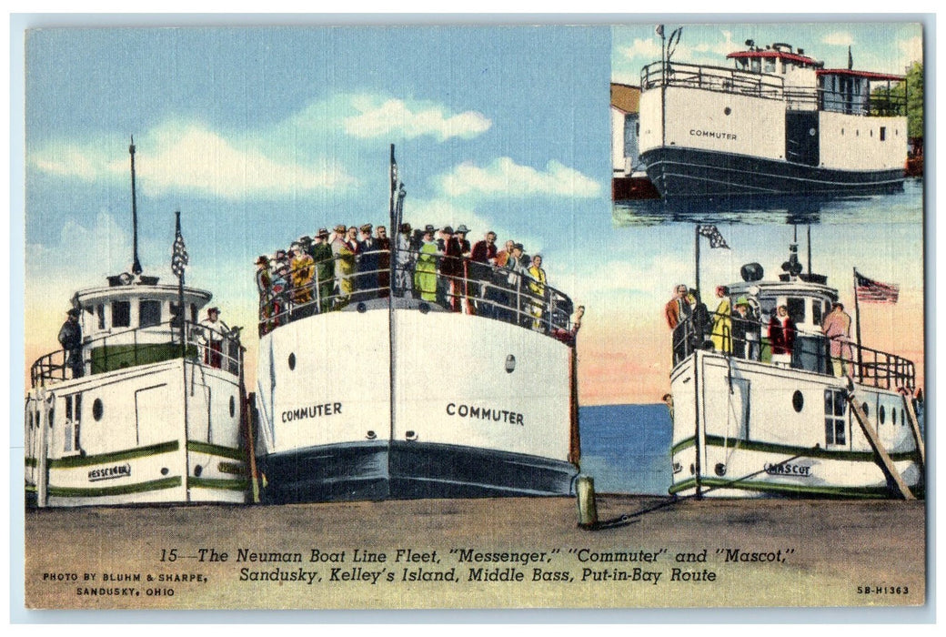 c1940s The Neuman Boat Line Fleet Messenger Commuter Mascot Sandusky OH Postcard