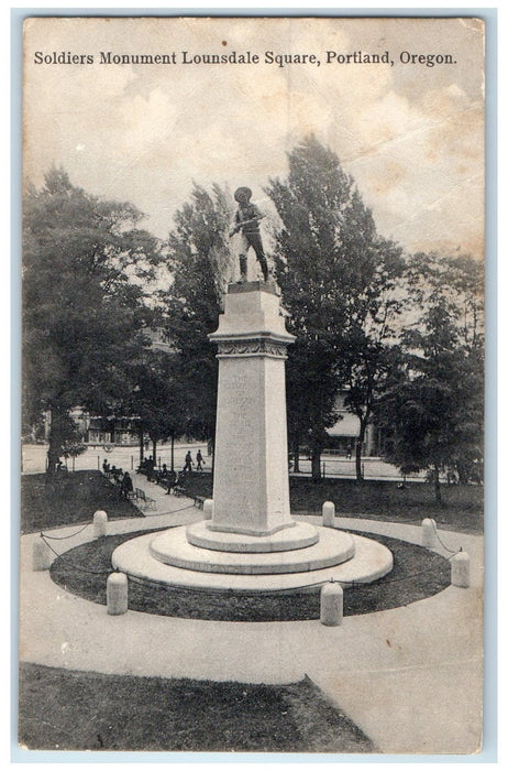 c1910 Soldiers Monument Lounsdale Square Statue Park Portland Oregon OR Postcard