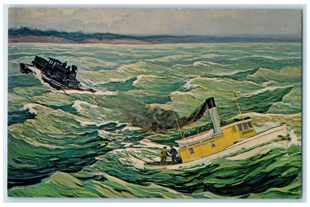 c1940s Copy Of Original Painting Two Harbors Steamships Duluth MN Waves Postcard