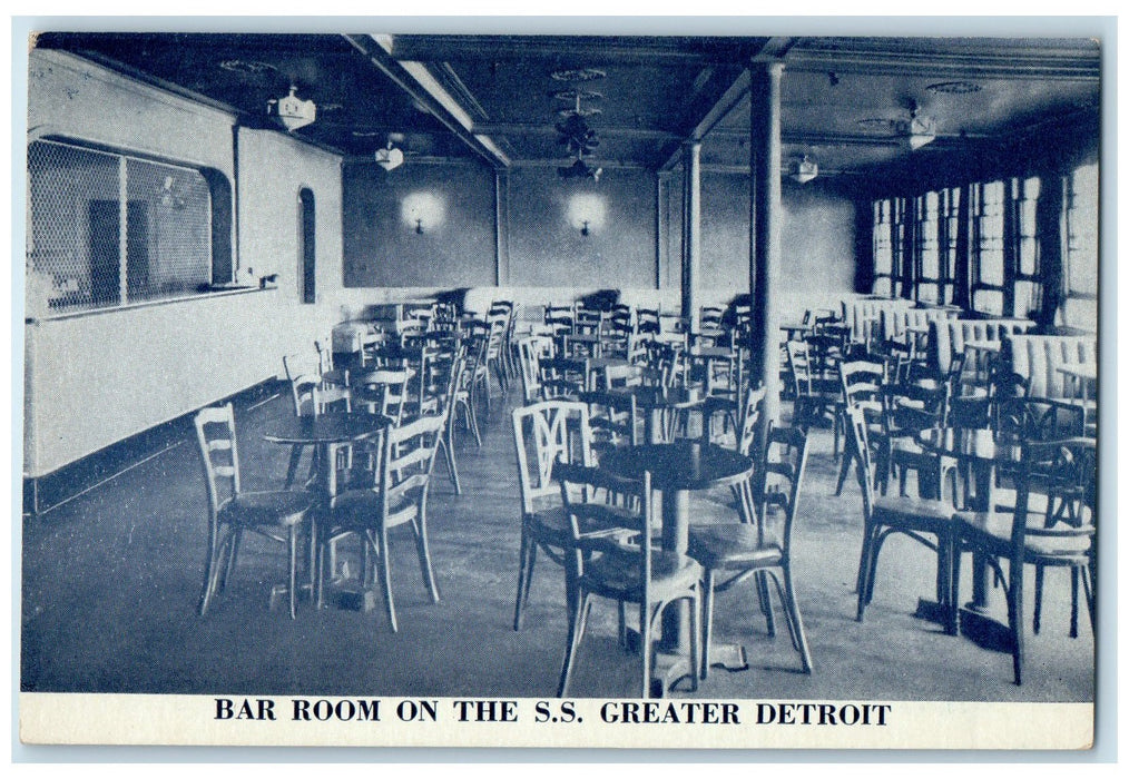 c1940's Bar Room On The Steamship Greater Detroit Michigan MI Unposted Postcard