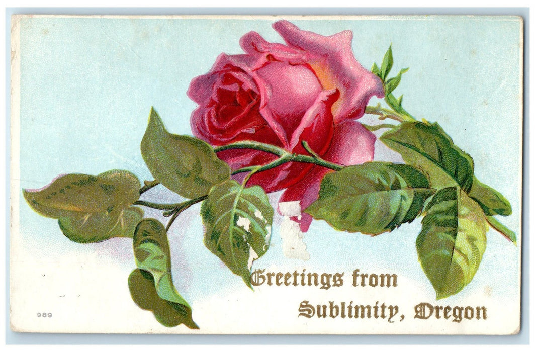 1909 Greetings From Sublimity Red Roses With Petals Oregon OR Posted Postcard