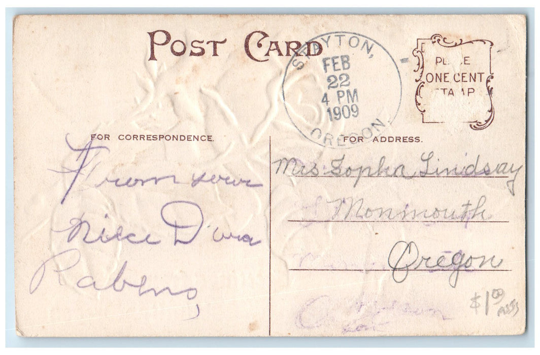 1909 Greetings From Sublimity Red Roses With Petals Oregon OR Posted Postcard