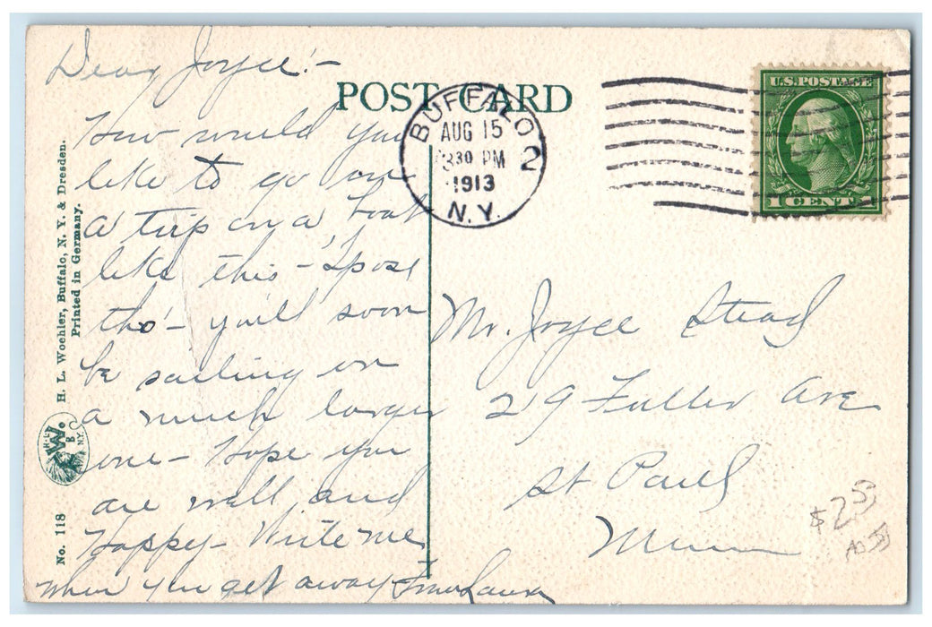 1913 Scene Of City Of Erie Buffalo New York NY Posted Saint Paul MN Postcard