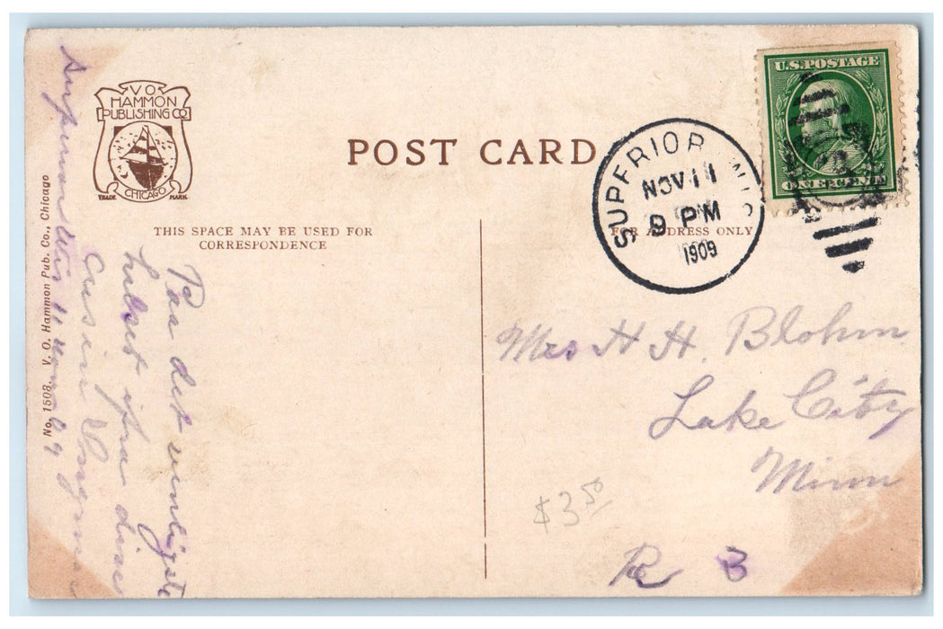 1909 Steamship North West View Superior Michigan MI Posted Lake City MN Postcard