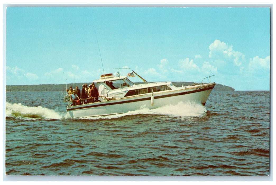 c1960s Lucky Lady V Steel Charter Boat Sister Bay Wisconsin WI Unposted Postcard