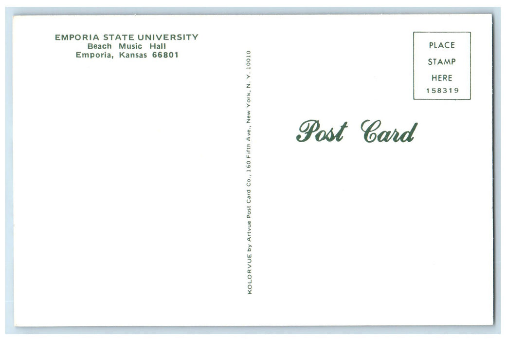 c1950's Emporia State University Beach Music Hall Emporia Kansas KS Postcard