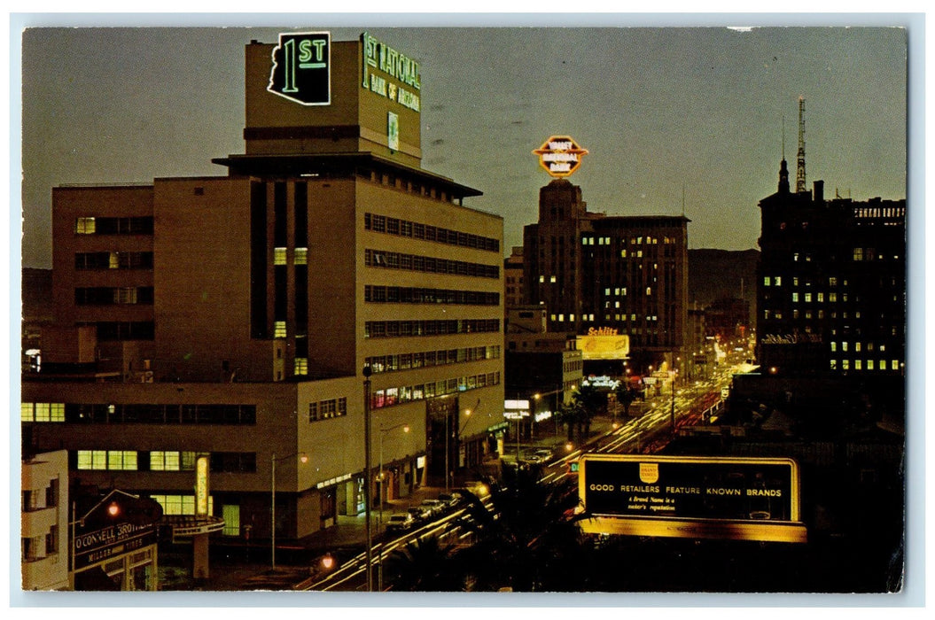 1962 Looking South On North Central Avenue At Night Phoenix Arizona AZ Postcard