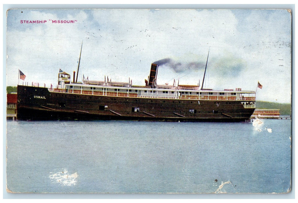 1917 Steamship Missouri Traverse City Michigan MI Posted Serena IL Flag Postcard