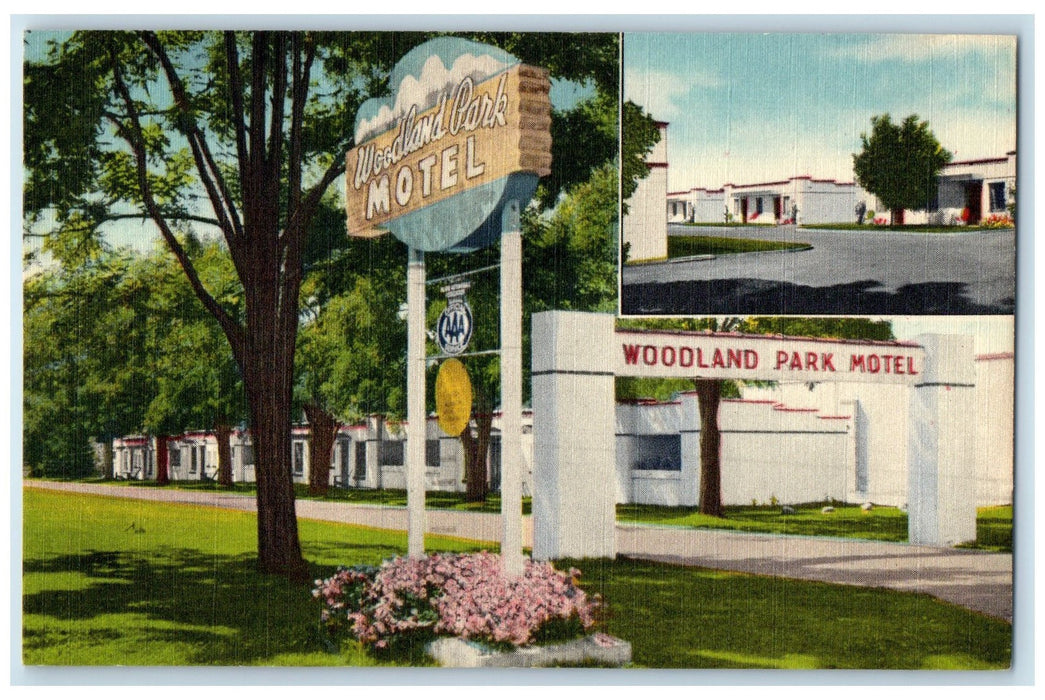 1961 Woodland Park Motel & Restaurant Cottages Spokane Washington WA Postcard