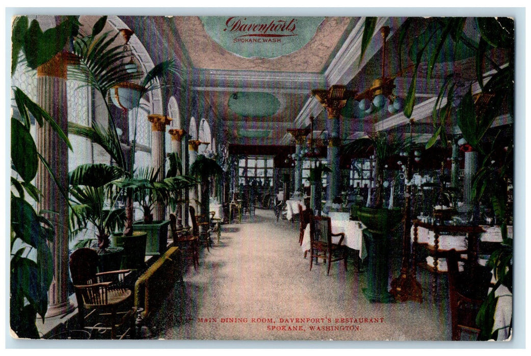 1910 Main Dining Room Davenport's Restaurant View Spokane Washington WA Postcard