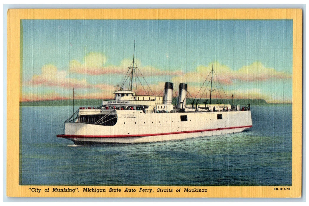 c1940 City Of Munising State Auto Ferry Straits Of Mackinac MI Unposted Postcard