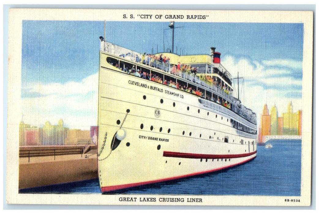c1940's Steamship City Of Grand Rapids Scene Michigan City Delaware DE Postcard