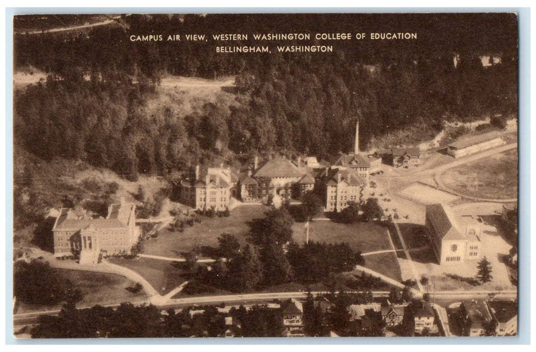 c1910 Campus Building Air View Western Washington College Bellingham WA Postcard