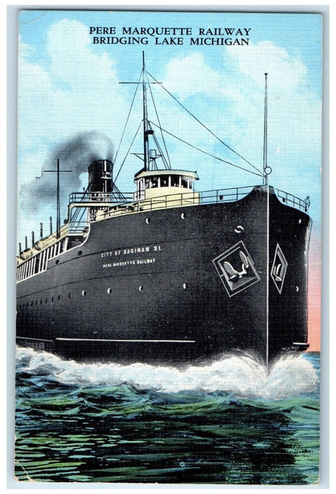 c1940's Pere Marquette Railway Scene Bridging Lake Michigan MI Unposted Postcard