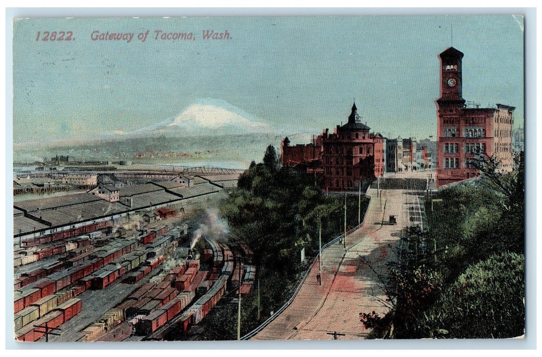 1915 Gateway Rail Road Clock Tower Building Of Tacoma Washington WA Postcard