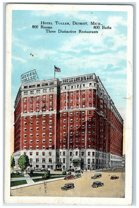 1928 Hotel Tuller Three Distinctive Restaurant View Detroit Michigan MI Postcard