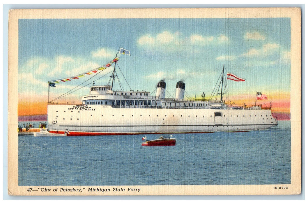 c1940's City Of Petoskey Largest Michigan State Ferry Mackinaw City MI Postcard