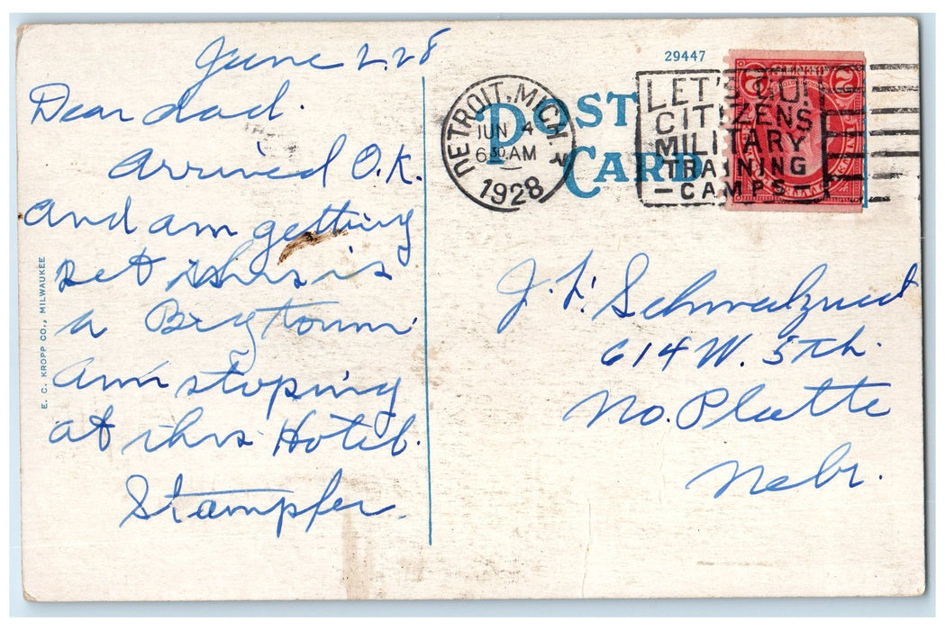 1928 Hotel Tuller Three Distinctive Restaurant View Detroit Michigan MI Postcard