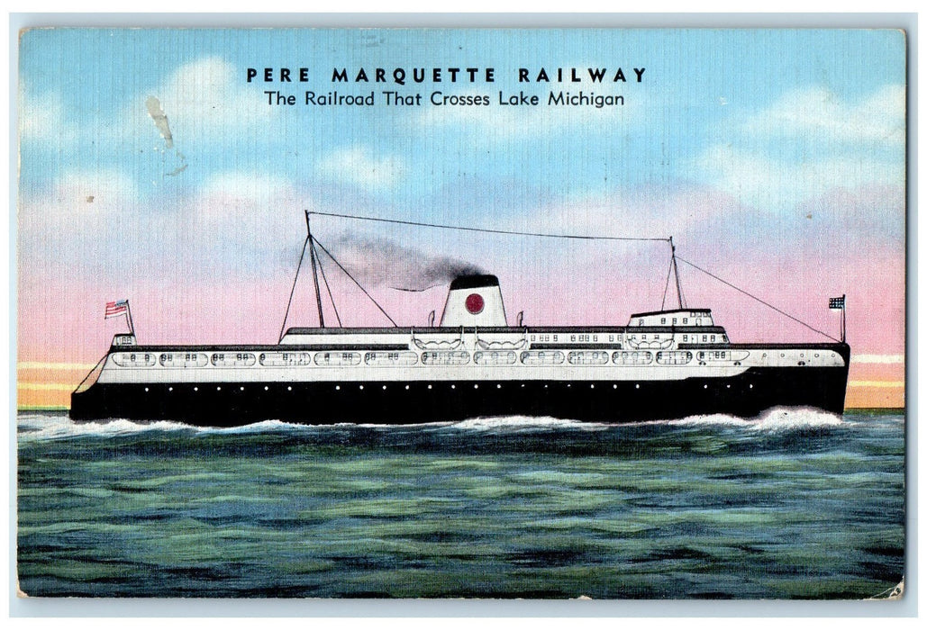 1941 Pere Marquette Railway Largest & Powerful Carferry Manitowoc WI Postcard